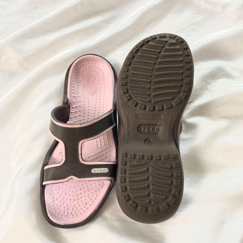 brown and pink Crocs Florence slide sandals US 7 Discontinued - Picture 6 of 7